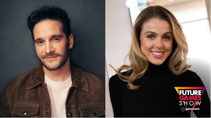 主持人 Nick Apostolides（左）与 Angela Sant’Albano（右）