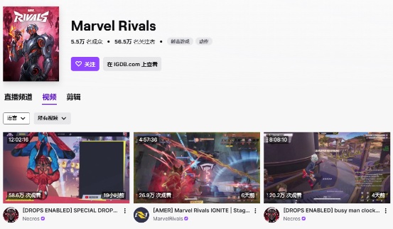 《漫威争锋》在Twitch直播平台上热度居高不下