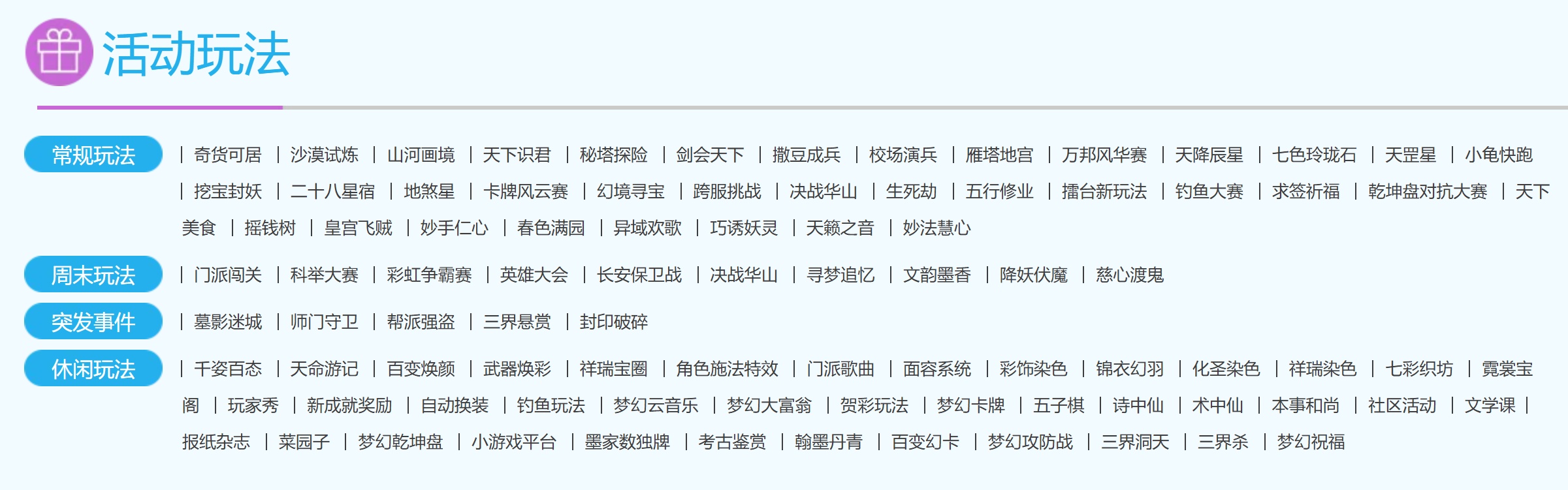 《梦幻西游》电脑版官网资料站玩法截图（部分）