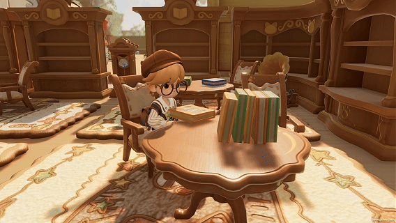 穿着学者服装在图书馆内学习