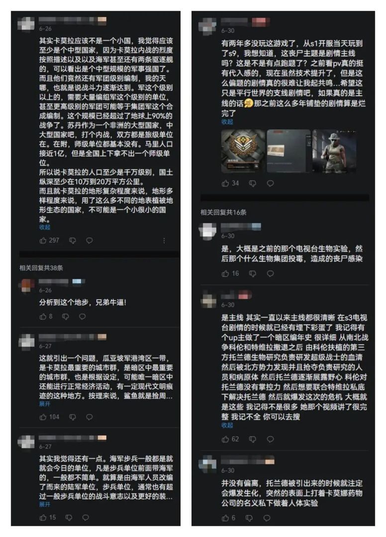 左：玩家讨论卡莫纳的背景设定丨右：玩家讨论游戏主线是否清晰